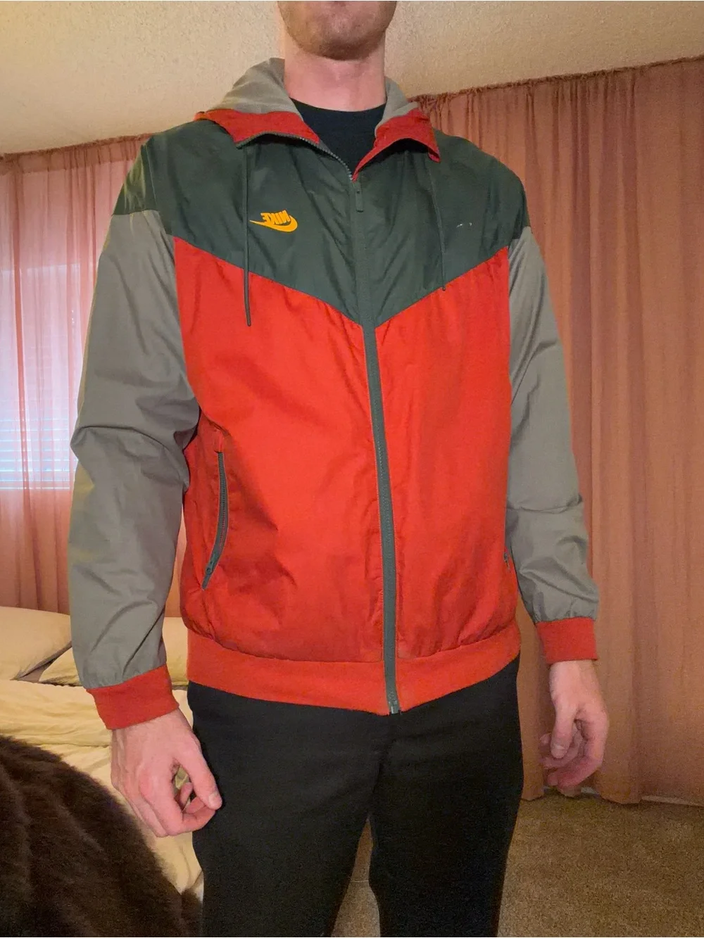 Nike Red, Gray & Green Colorblock Men's Windbreaker Jacket